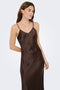 Front image of a model wearing the Losiris long strap dress in brown, by brand Only