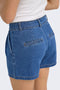 Back image of a model wearing the Luka mw chino denim shorts in denim, by brand Only