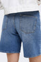 Back image of a model wearing the Lumi mw mom shorts in denim, by brand Only