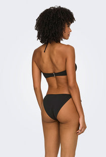 Back image of a model wearing the Marseille tie string bikini bottom in black, by brand Only