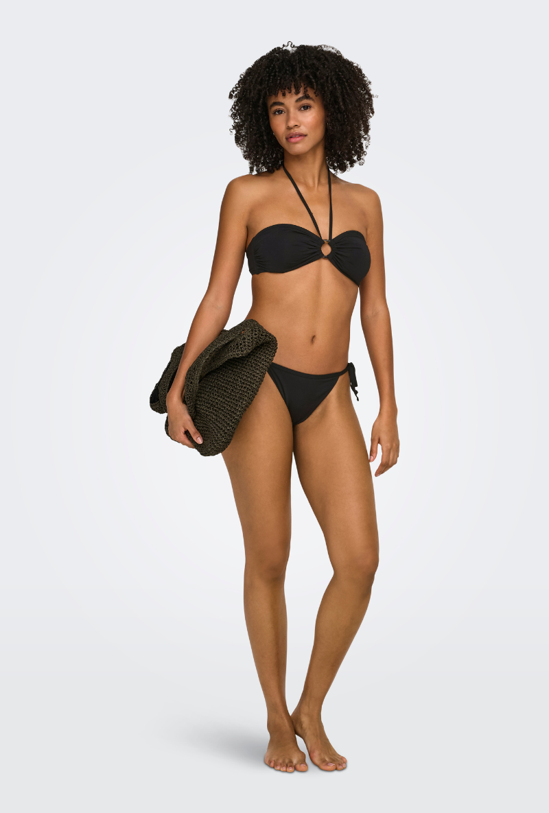 Front image of Marseille tie string bikini bottom in black, by brand Only