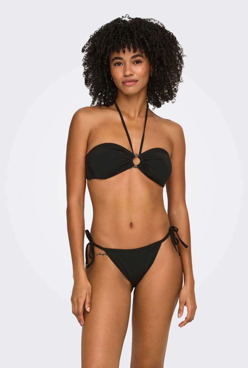 Front image of Marseille tie string bikini bottom in black, by brand Only