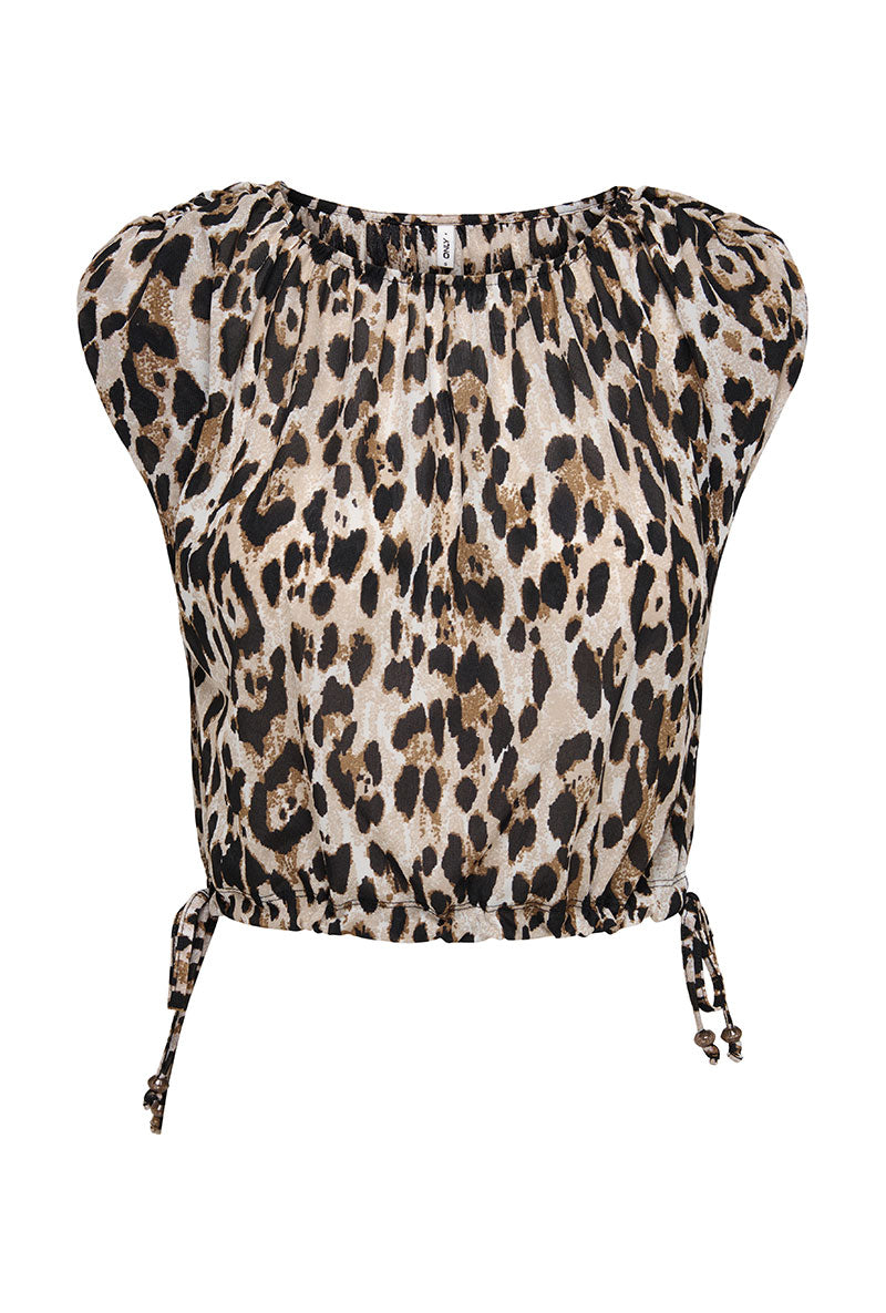 Front image of Melina round neck top in leopard, by brand Only