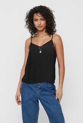 Front image of Nova life viscose paris singlet in black, by brand Only