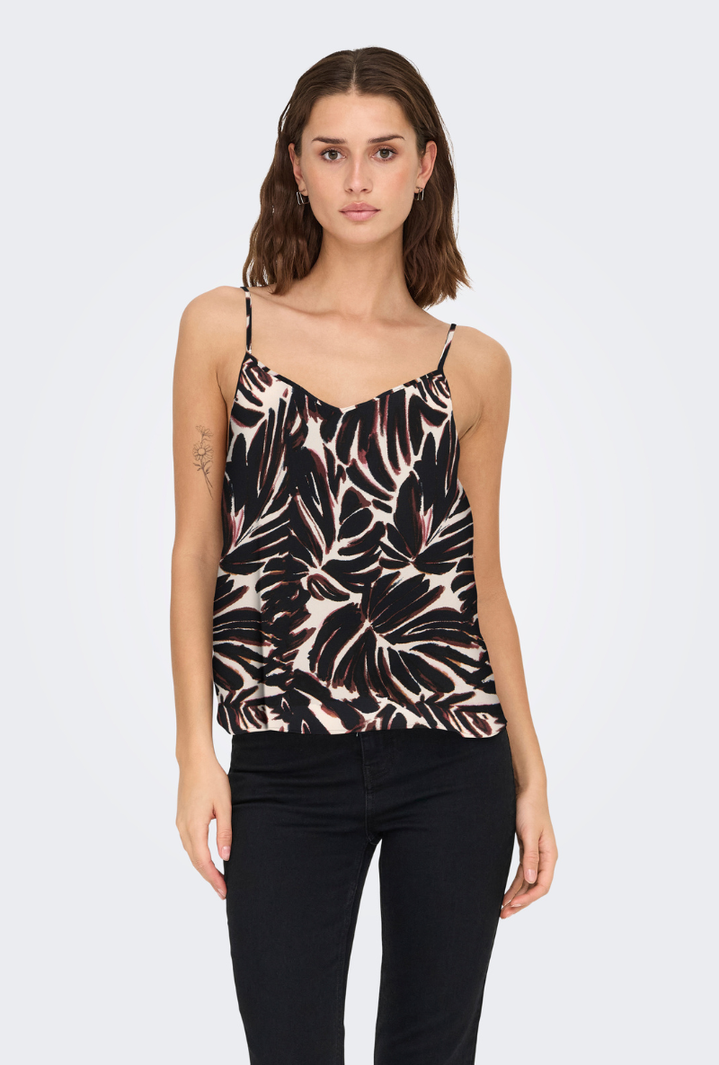 Front image of Nova life viscose paris singlet in black/white, by brand Only