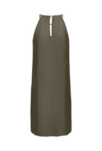 Back image of the Nova viscose limbo dress in olive, by brand Only