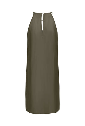 Back image of the Nova viscose limbo dress in olive, by brand Only
