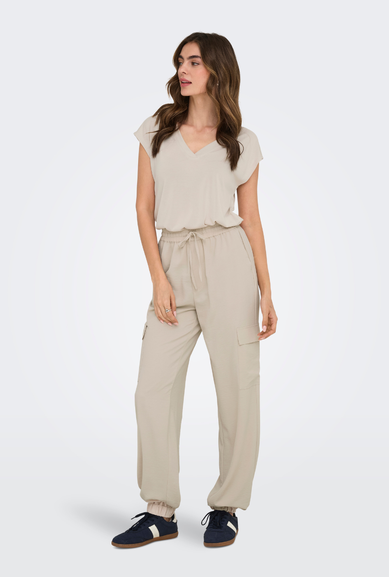 Front image of Free shortsleeve modal v neck top in stone, by brand Only