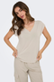Front image of the Free shortsleeve modal v neck top in stone, by brand Only