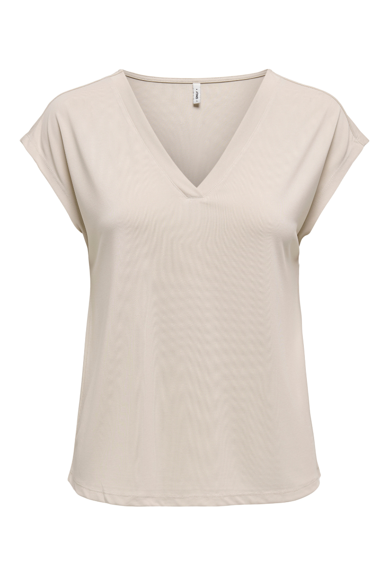 Front image of Free shortsleeve modal v neck top in stone, by brand Only