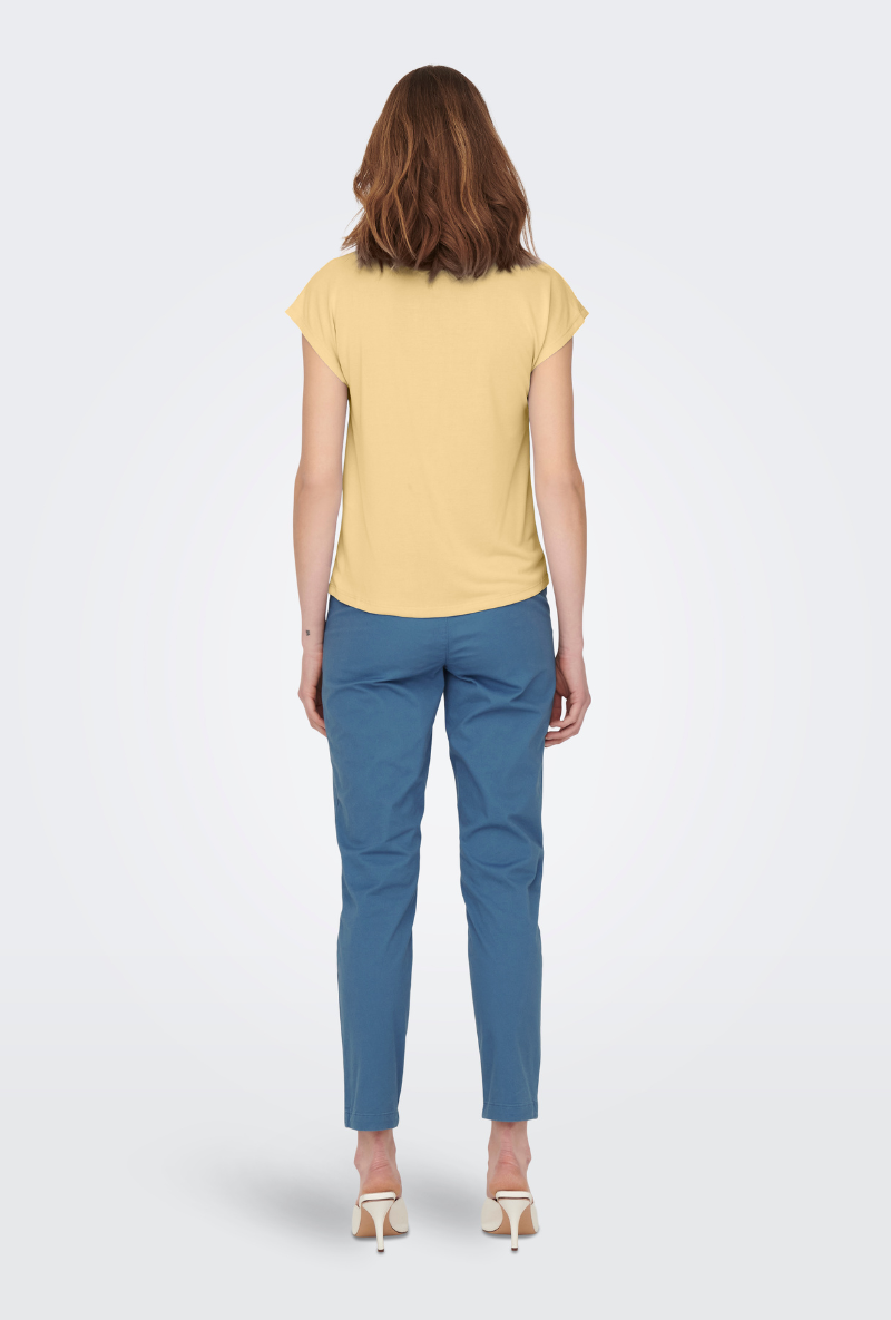 Back image of Free shortsleeve modal v neck top in yellow, by brand Only