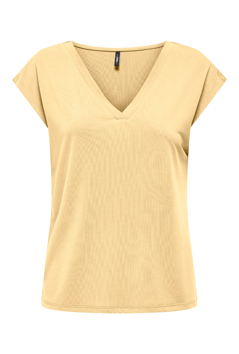 Front image of Free shortsleeve modal v neck top in yellow, by brand Only