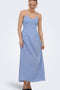 Front image of a model wearing the Tiari strap hip dress in blue, by brand Only