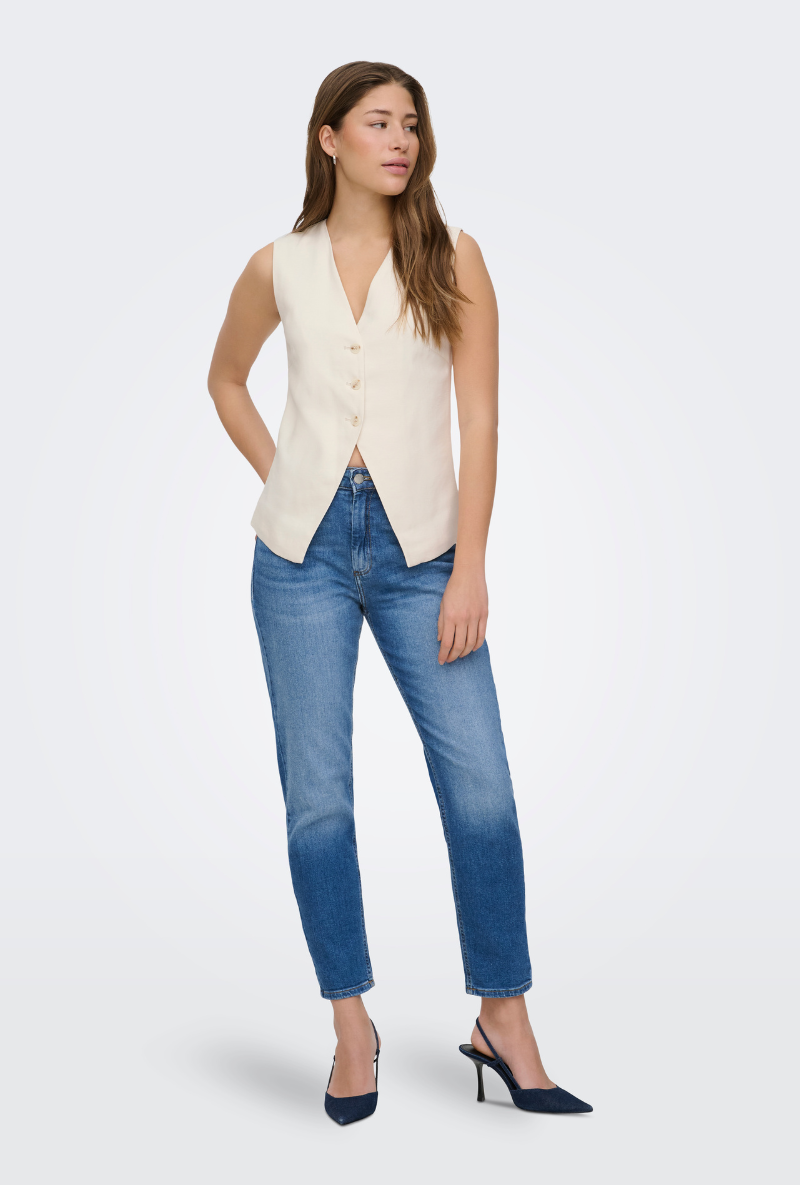 Front image of Tila life waistcoat in off white, by brand Only