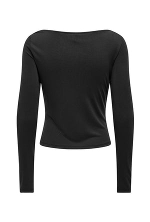 Back image of the Hannah l/s metal top in black, by brand Only