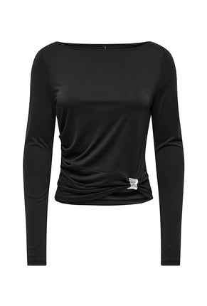 Front image of Hannah l/s metal top in black, by brand Only