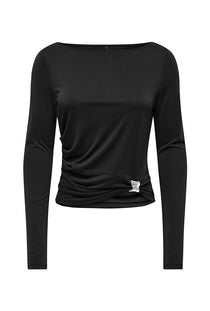 Front image of the Hannah l/s metal top in black, by brand Only