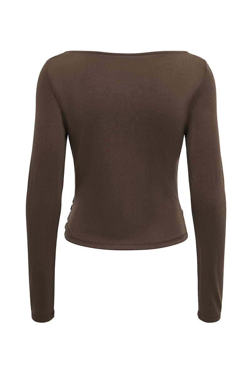 Back image of Hannah l/s metal top in brown, by brand Only
