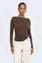 Front image of a model wearing Hannah l/s metal top in brown, by brand Only