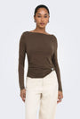 Image of HANNAH L/S METAL TOP in brown, by brand ONLY