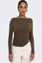 Front image of a model wearing the Hannah l/s metal top in brown, by brand Only