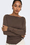 Front image of a model wearing the Hannah l/s metal top in brown, by brand Only