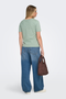 Back image of a model wearing the Only happy s/s print top in sage, by brand Only