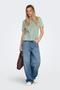 Front image of a model wearing Only happy s/s print top in sage, by brand Only