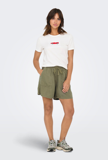 Front image of a model wearing the Only kenya life hw shorts in khaki, by brand Jacqueline de yong
