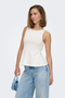 Front image of a model wearing the Kiss sleeveless peplum top in white, by brand Only