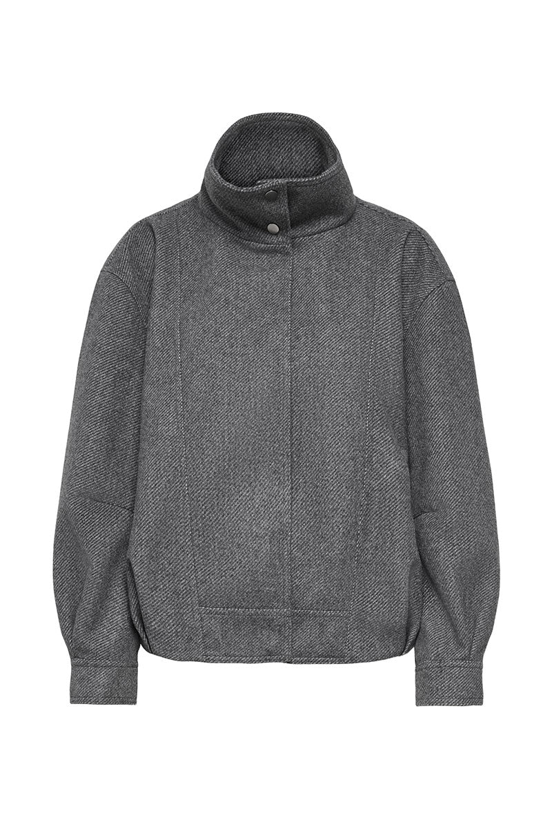 Front image of Lasta high collar bomber jacket in charcoal, by brand Only
