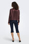 Back image of a model wearing the Lindona l/s satin lace shirt in chocolate, by brand Only