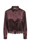 Front image of the Lindona l/s satin lace shirt in chocolate, by brand Only