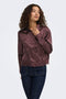 Front image of a model wearing Lindona l/s satin lace shirt in chocolate, by brand Only