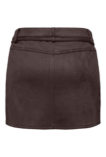 Back image of the Mira hw faux suede belt skirt in brown, by brand Only