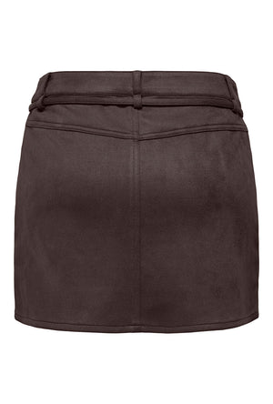 Back image of the Mira hw faux suede belt skirt in brown, by brand Only