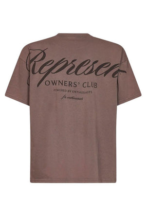Back image of the Owners club script t in brown, by brand Represent
