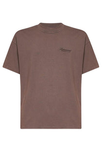 Front image of the Owners club script t in brown, by brand Represent