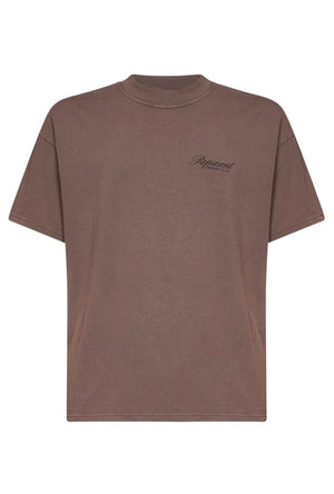 Front image of the Owners club script t in brown, by brand Represent