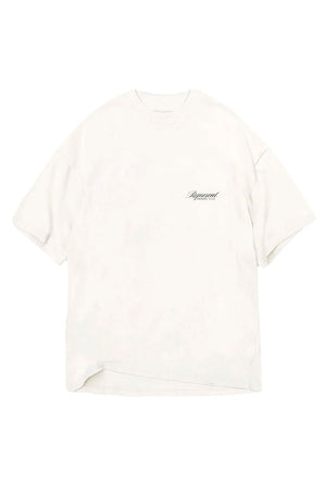 Front image of the Owners club script t in off white, by brand Represent