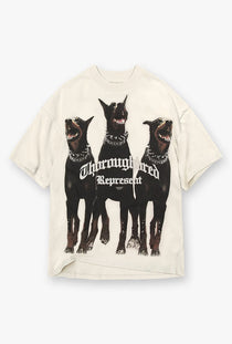 Front image of the Thoroughbread t in off white, by brand Represent