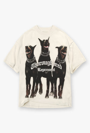 Front image of the Thoroughbread t in off white, by brand Represent