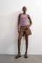 Front image of a model wearing Sanne rib racer vest in chcolate, by brand Top shop