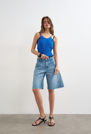 Front image of Alfrida sleeveless vest in blue, by brand Top shop