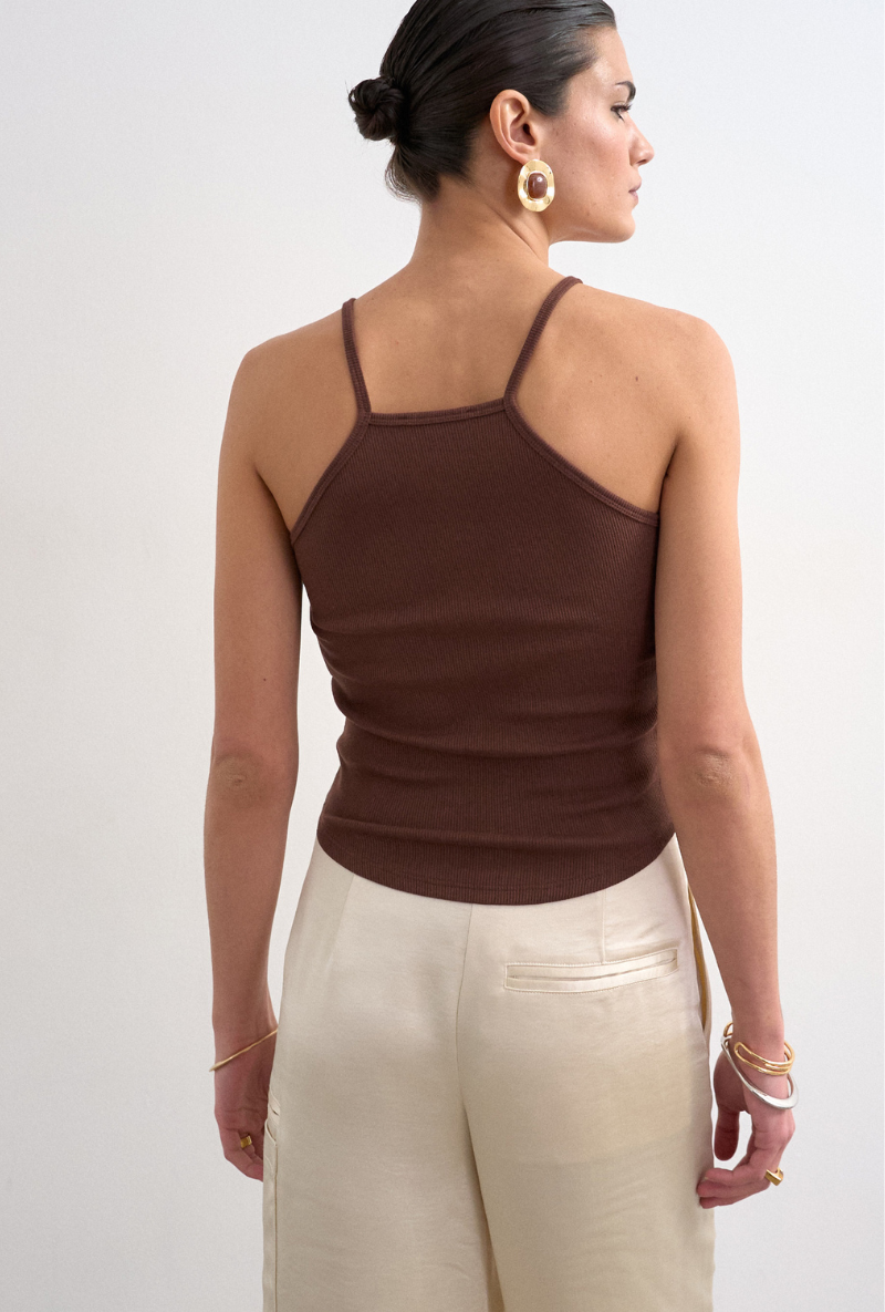 Back image of Alfrida sleeveless vest in brown, by brand Top shop