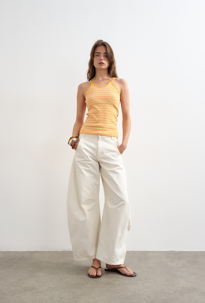 Front image of Alfrida sleeveless vest in orange, by brand Top shop