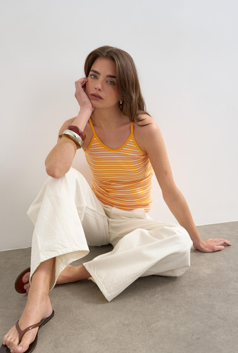 Front image of Alfrida sleeveless vest in orange, by brand Top shop