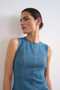 Front image of the Lena sleeveless mini denim dress in denim, by brand Top shop