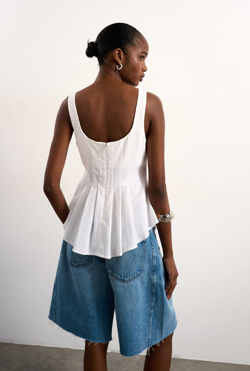 Back image of Mariam sleeveless curve hem top in white, by brand Top shop