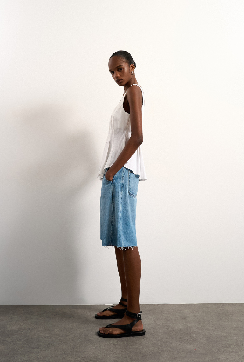 Front image of Mariam sleeveless curve hem top in white, by brand Top shop